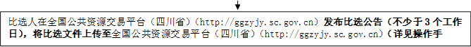 比選人在全國公共資源交易平臺（四川省）（http://ggzyjy.sc.gov.cn）發(fā)布比選公告（不少于3個工作日），將比選文件上傳至全國公共資源交易平臺（四川省）（http://ggzyjy.sc.gov.cn）（詳見操作手冊）。

